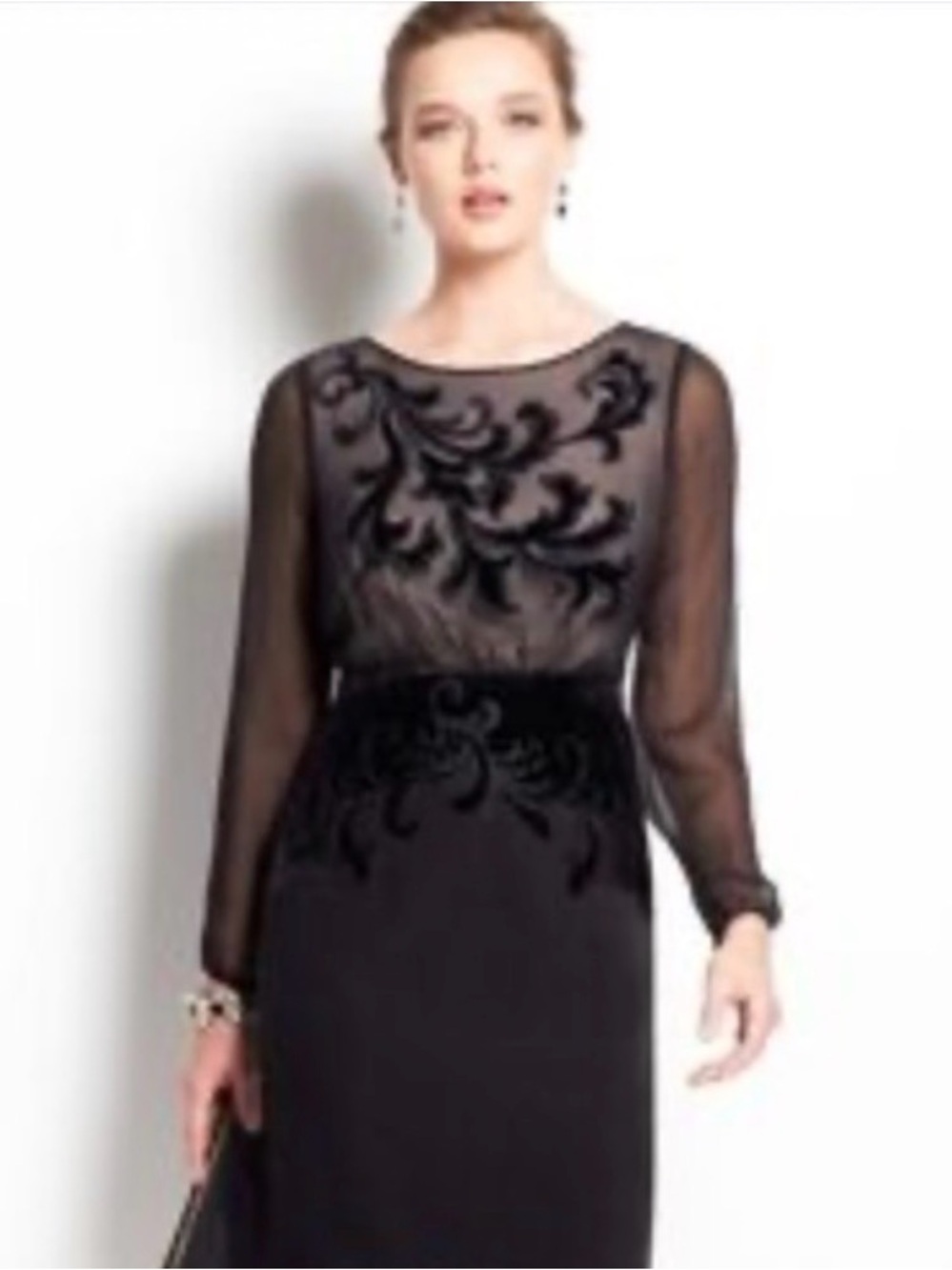 Elegant Black Sheer Appliqué Dress